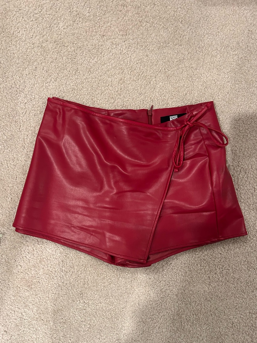 Madden NYC Red Faux Leather Wrap Skort